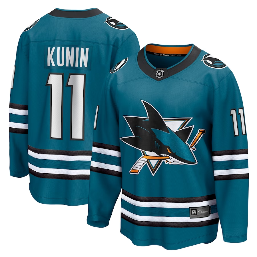 Men's San Jose Sharks Luke Kunin #11 Teal Home Breakaway Jersey
